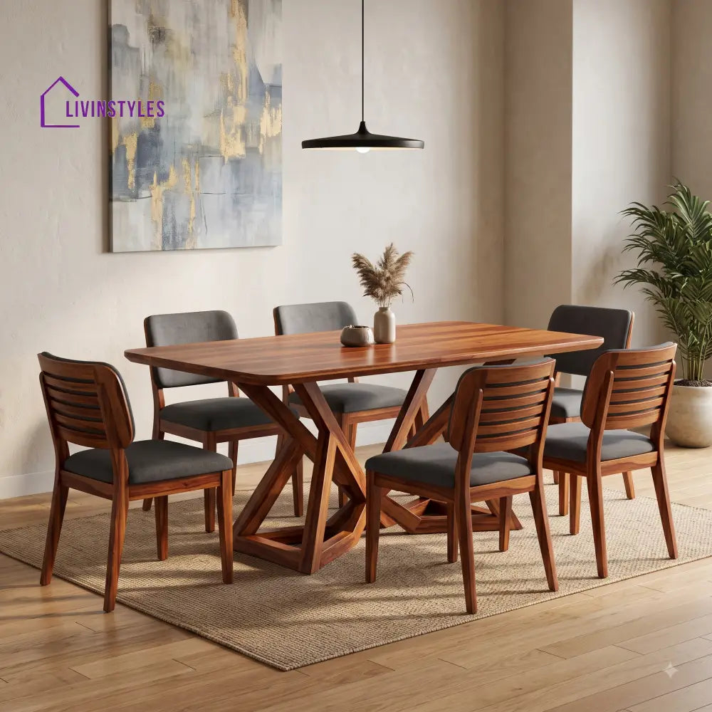 Rishika Premium Wooden 6 Seater Dining Table Set