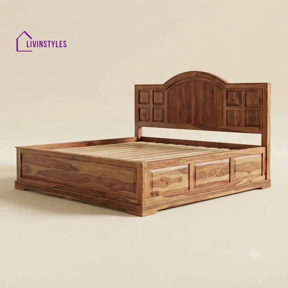 Rithanya Sheesham Wood Bed With Box Storage | Wooden Bed