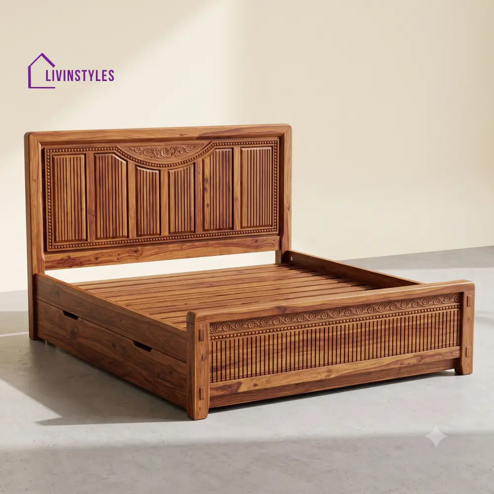 Rithika Sheesham Wood Bed With Box Storage | Wooden Bed