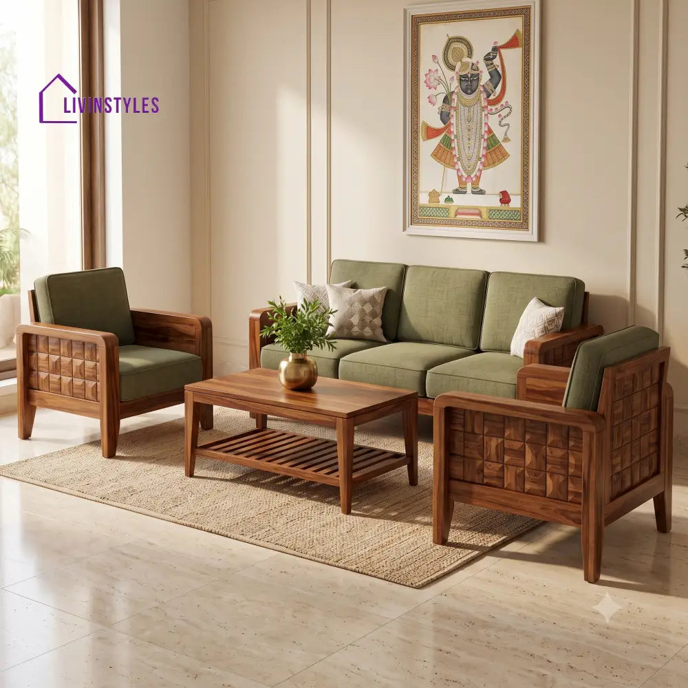 Rithika Wooden Sofa Set | 3 + 1 + 1 Sheesham Wood Sofa Set for Living Room