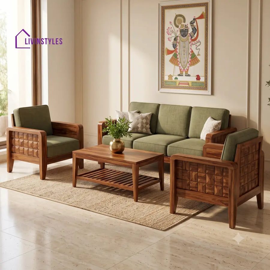 Rithika Wooden Sofa Set | 3 + 1 + 1 Sheesham Wood Sofa Set for Living Room