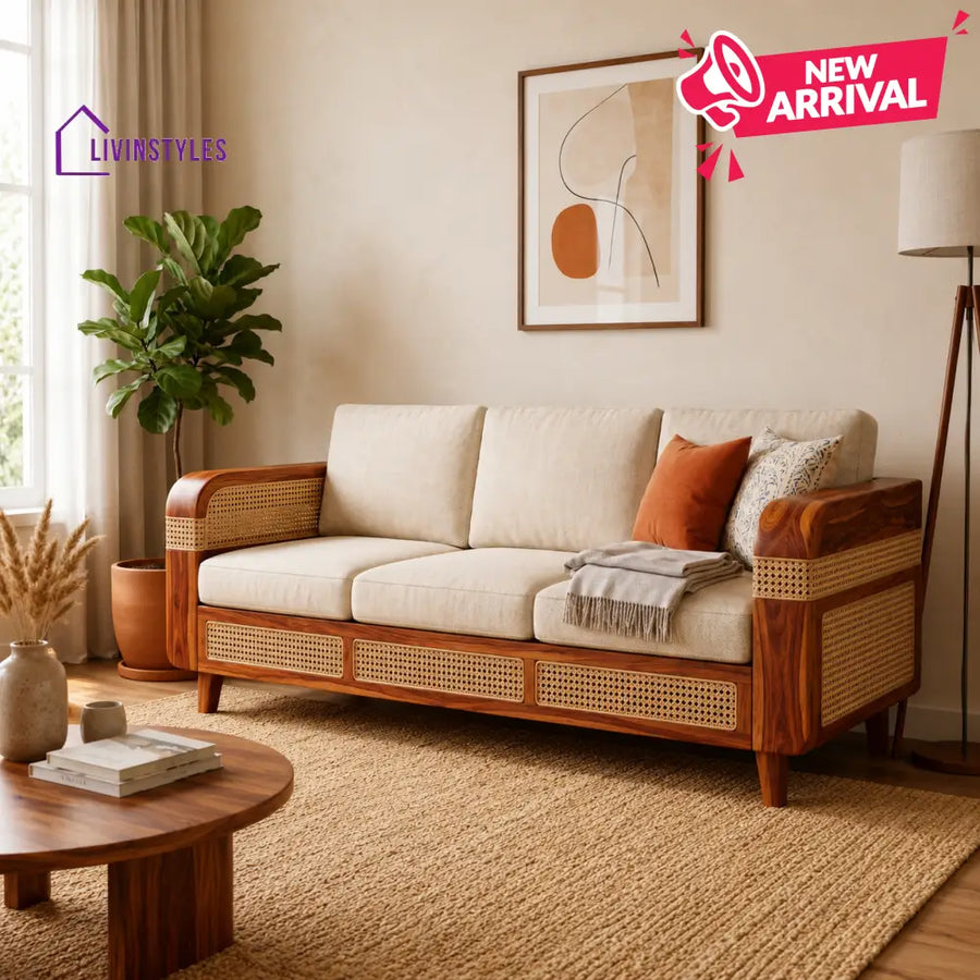 Ritika Sheesham Wood and Cane Sofa for Living Room