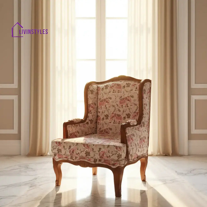 Rito Solid Wood Lounge Chair with Printed Fabric