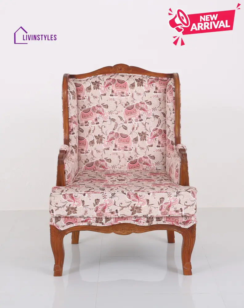 Rito Solid Wood Lounge Chair with Printed Fabric