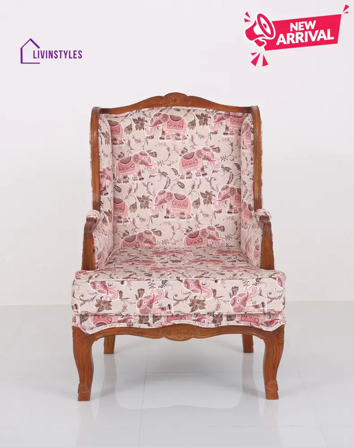 Rito Solid Wood Lounge Chair with Printed Fabric