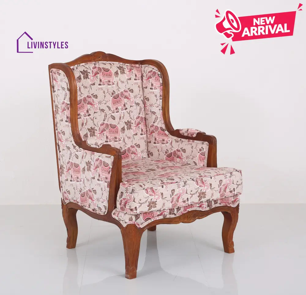 Rito Solid Wood Lounge Chair with Printed Fabric