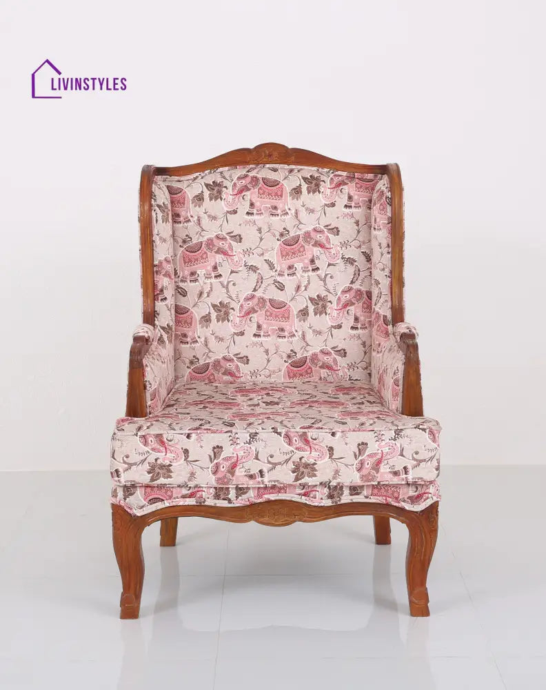 Rito Solid Wood Lounge Chair with Printed Fabric