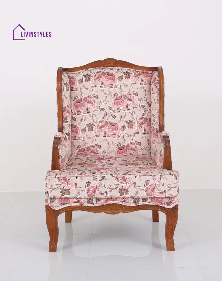 Rito Solid Wood Lounge Chair with Printed Fabric