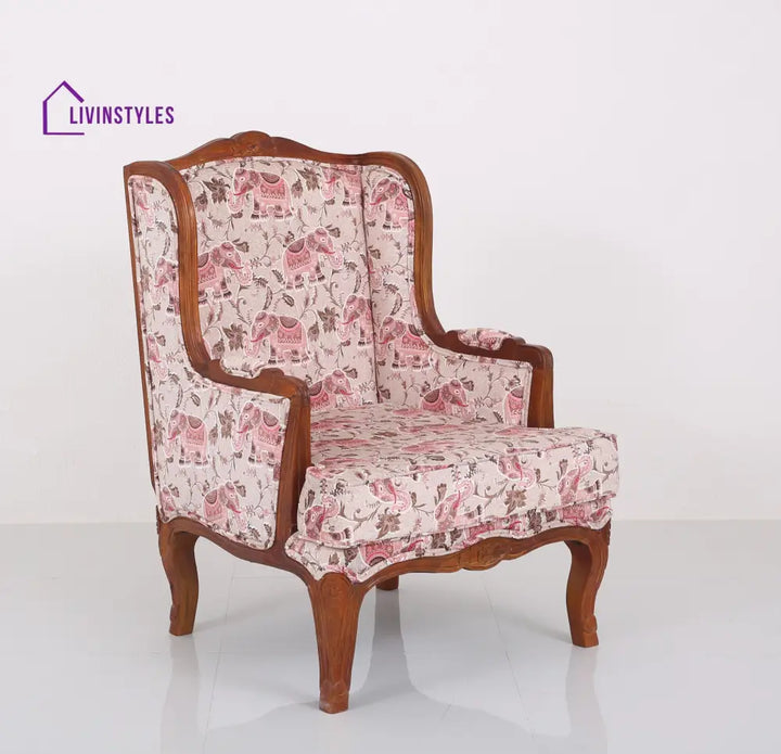 Rito Solid Wood Lounge Chair with Printed Fabric