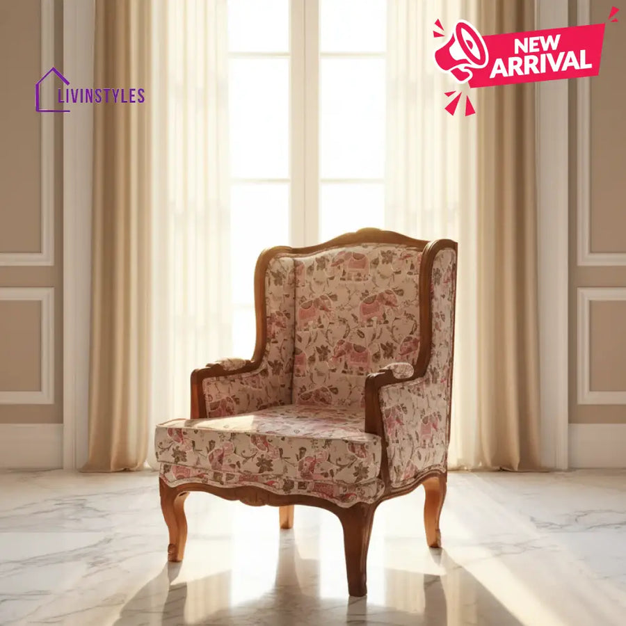 Rito Solid Wood Lounge Chair with Printed Fabric