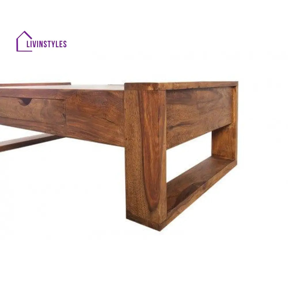 Riverton Solid Sheesham Wood Coffee Table With Drawer In Honey Finish