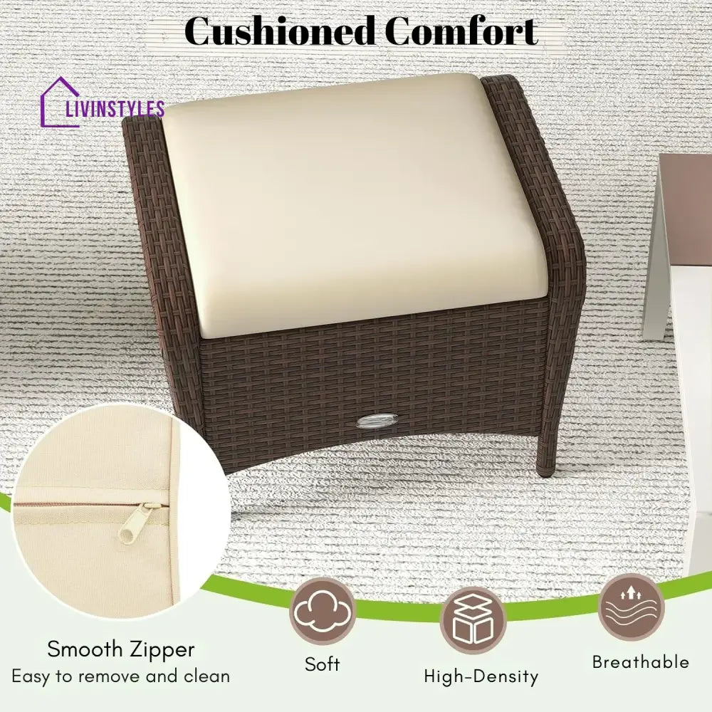 Riya 2-Piece Outdoor Rattan Wicker Ottoman Set - Footrest