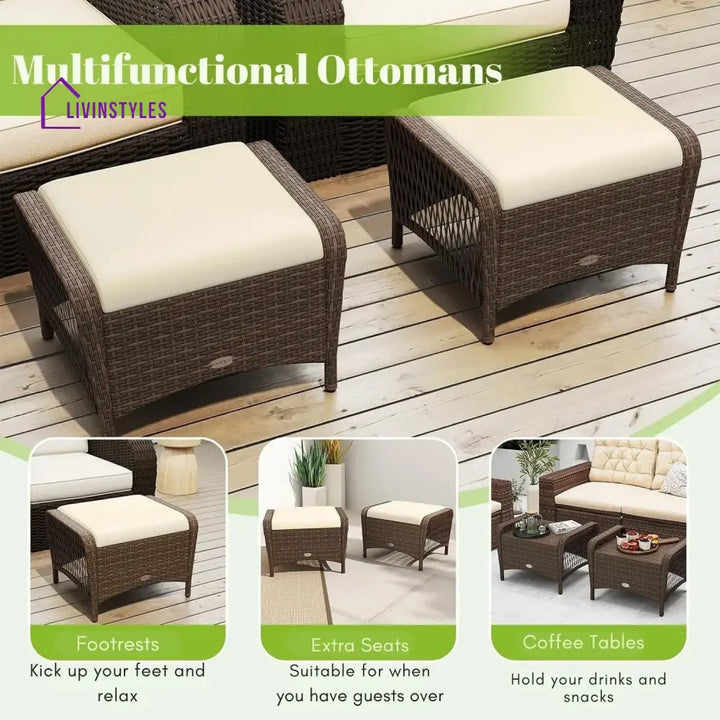 Riya 2-Piece Outdoor Rattan Wicker Ottoman Set - Footrest