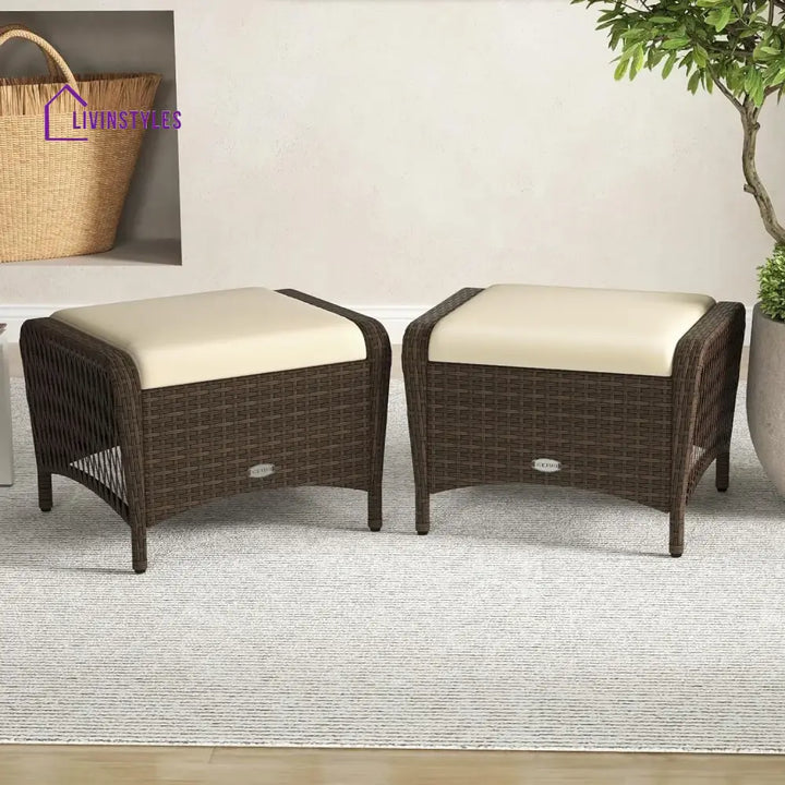 Riya 2-Piece Outdoor Rattan Wicker Ottoman Set - Footrest