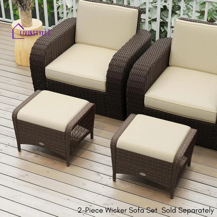 Riya 2-Piece Outdoor Rattan Wicker Ottoman Set - Footrest