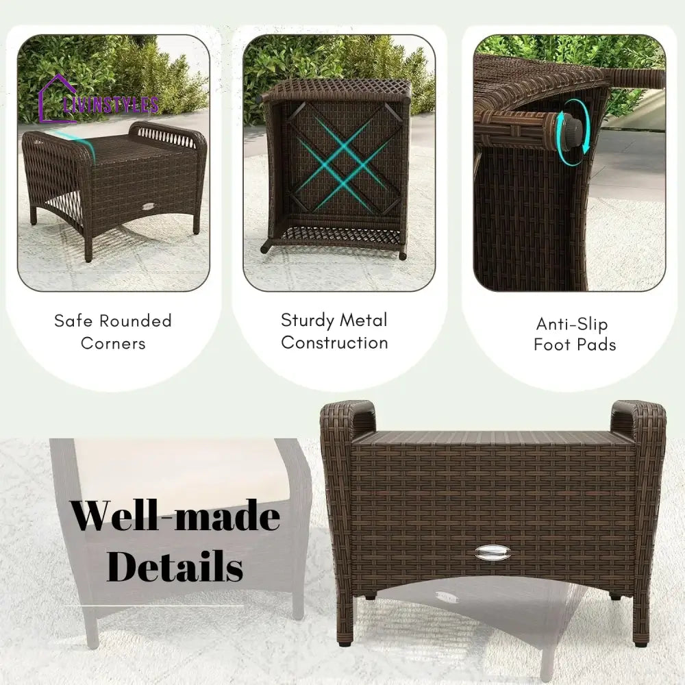 Riya 2-Piece Outdoor Rattan Wicker Ottoman Set - Footrest