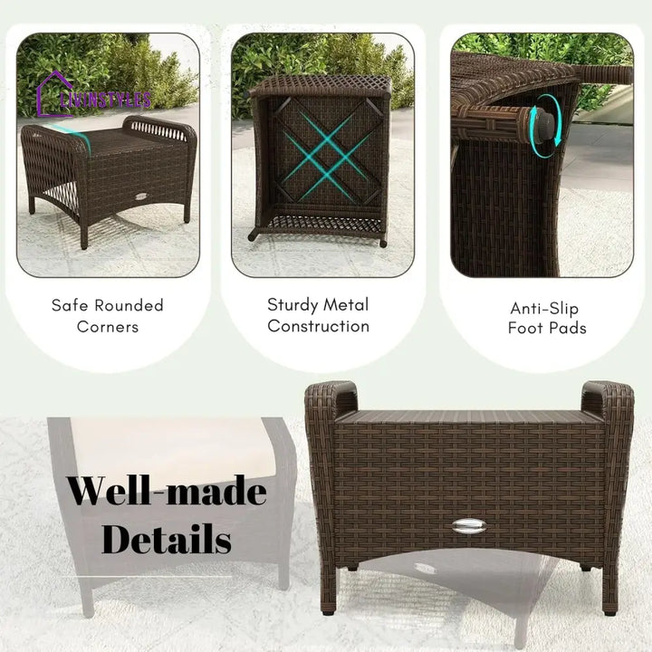 Riya 2-Piece Outdoor Rattan Wicker Ottoman Set - Footrest