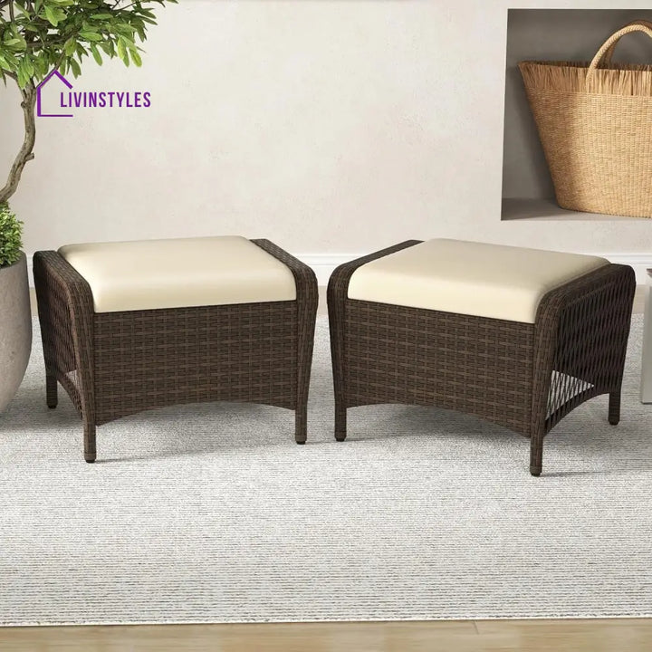 Riya 2-Piece Outdoor Rattan Wicker Ottoman Set - Footrest