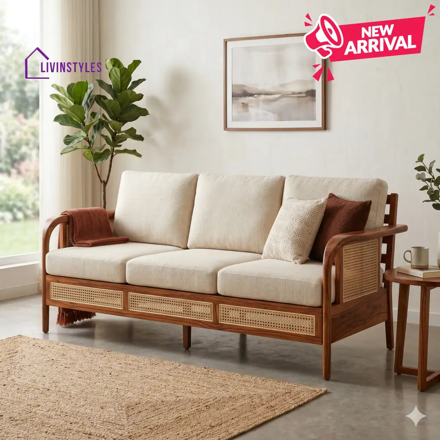 Riya Sheesham Wood and Cane Sofa for Living Room