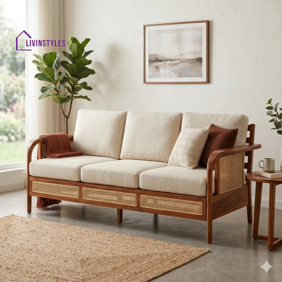 Riya Sheesham Wood and Cane Sofa for Living Room