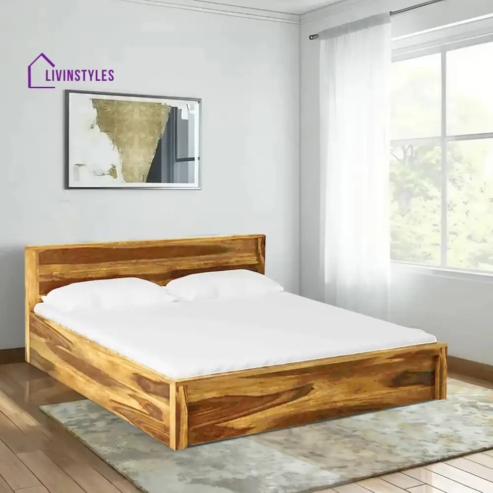 Acro Solid Wood Storage Beds Queen / Natural Bedroom Furniture Sets