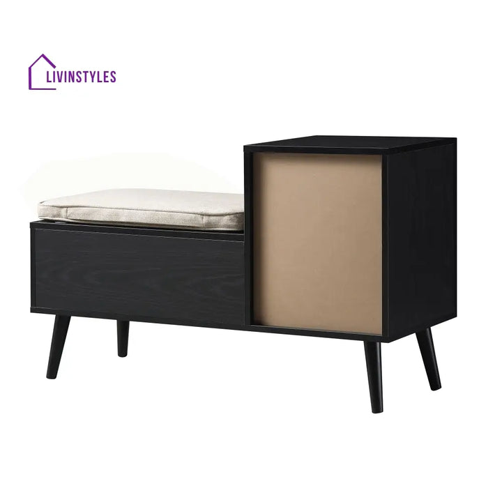 Frances Woven Rattan Storage Bench with Cushion Black Cabinets & Chests