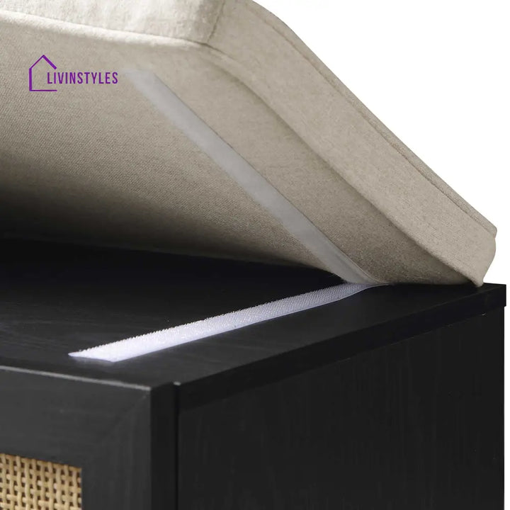 Frances Woven Rattan Storage Bench with Cushion Black Cabinets & Chests