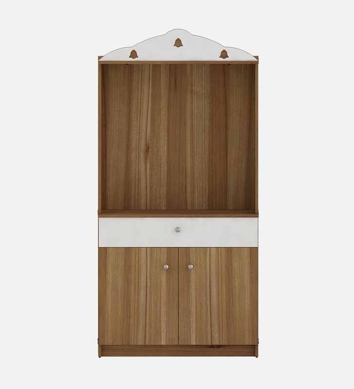 OmkarWood Natural Wooden Finish Pooja Temple with Storage & Drawer
