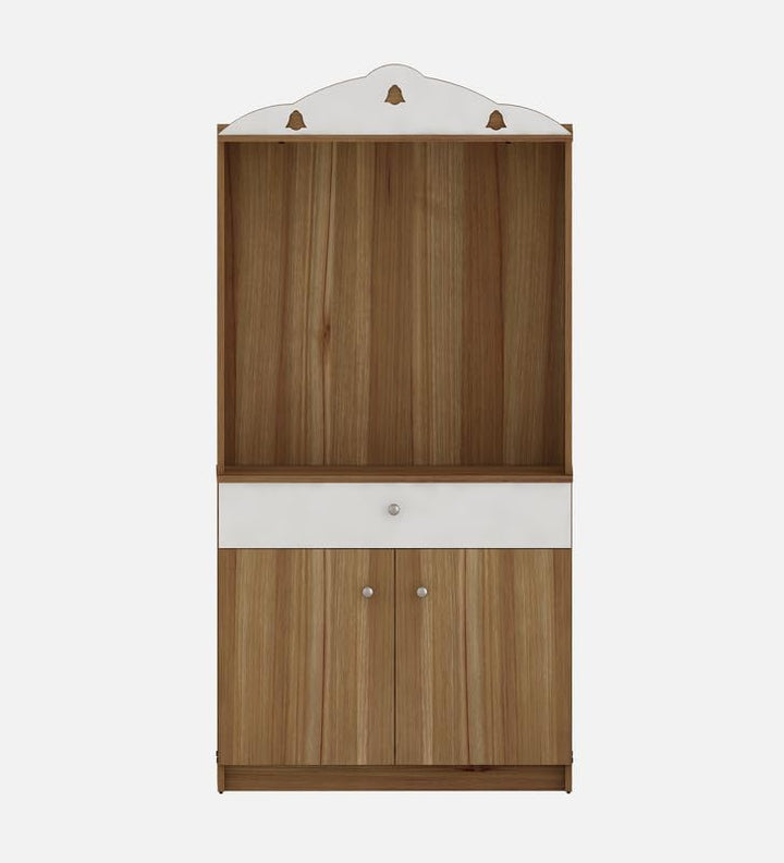 OmkarWood Natural Wooden Finish Pooja Temple with Storage & Drawer
