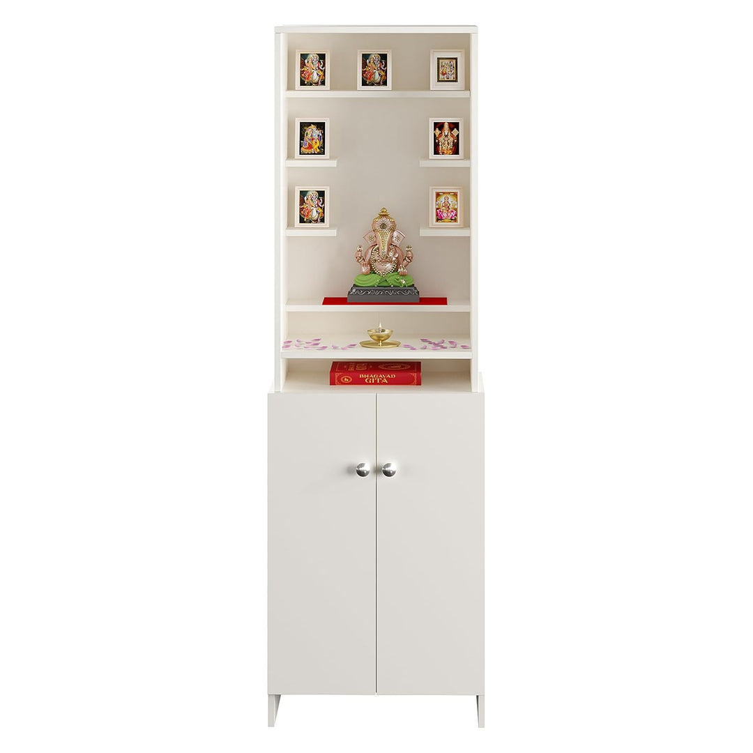 OmkarWood Premium White Pooja Temple with Storage