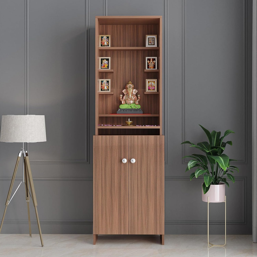 OmkarWood Premium Engineered Wood Temple with Storage (Walnut Finish)