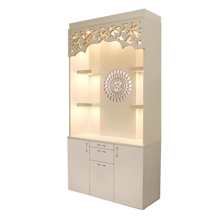 OmkarWood Premium LED Illuminated Engineered Wood Pooja Mandir with Storage