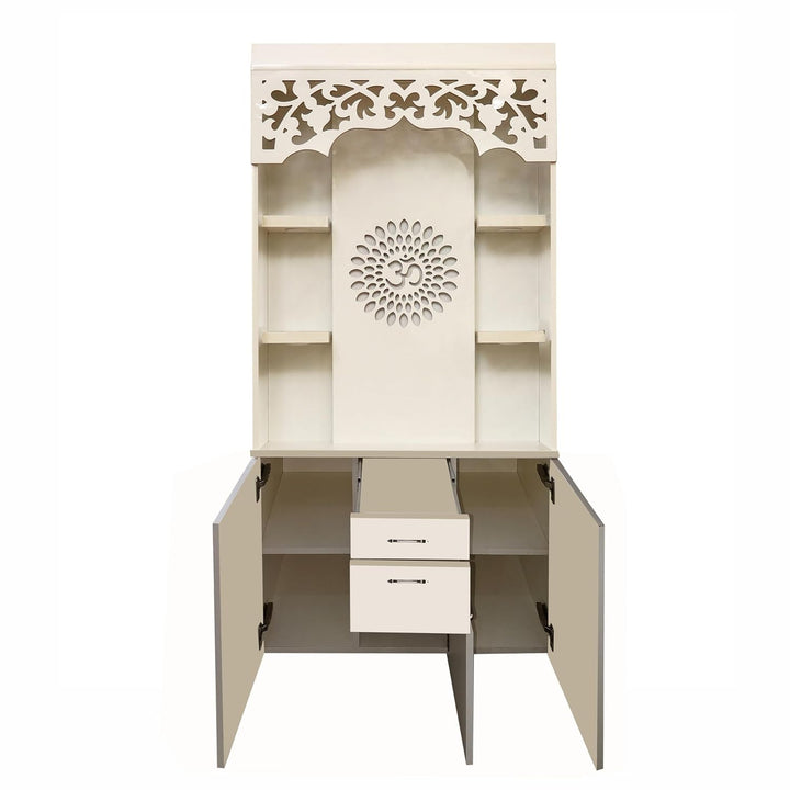 OmkarWood Premium LED Illuminated Engineered Wood Pooja Mandir with Storage