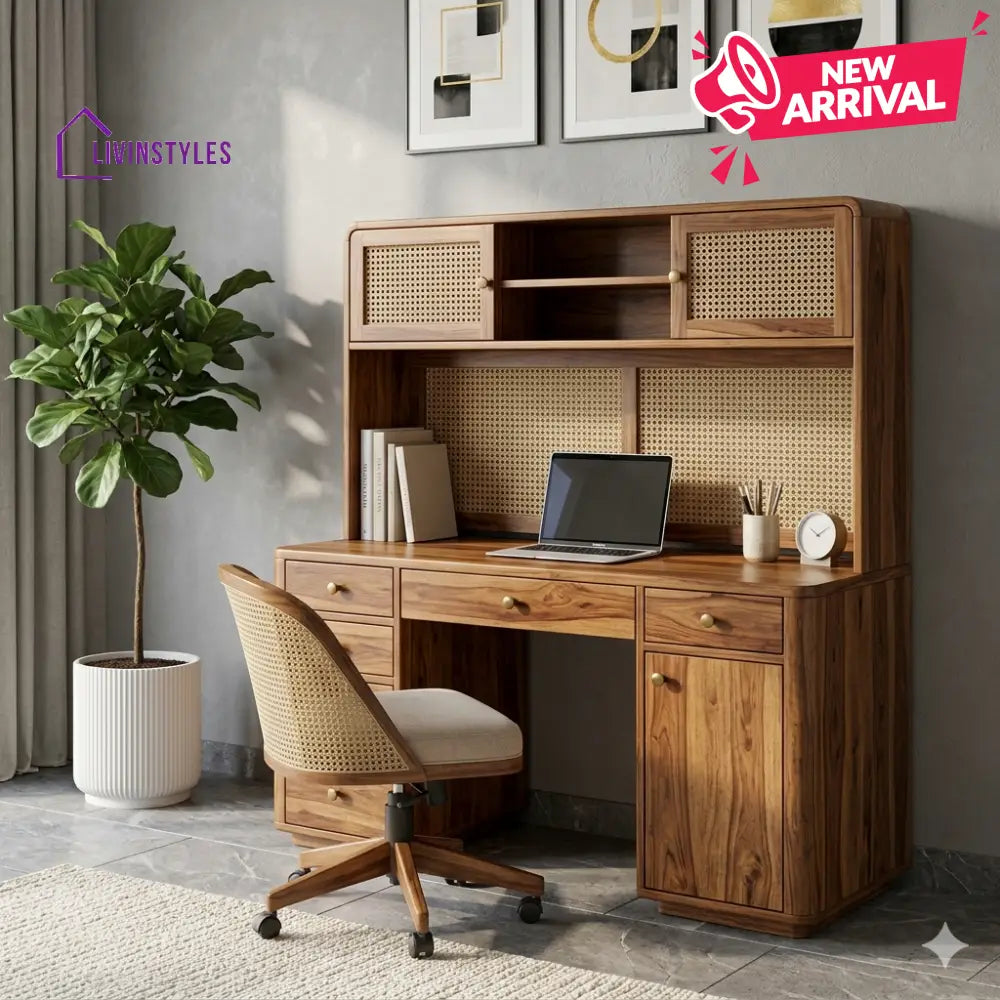 Robert Modern Elegance Sheesham Study Desk with Cane Detailing