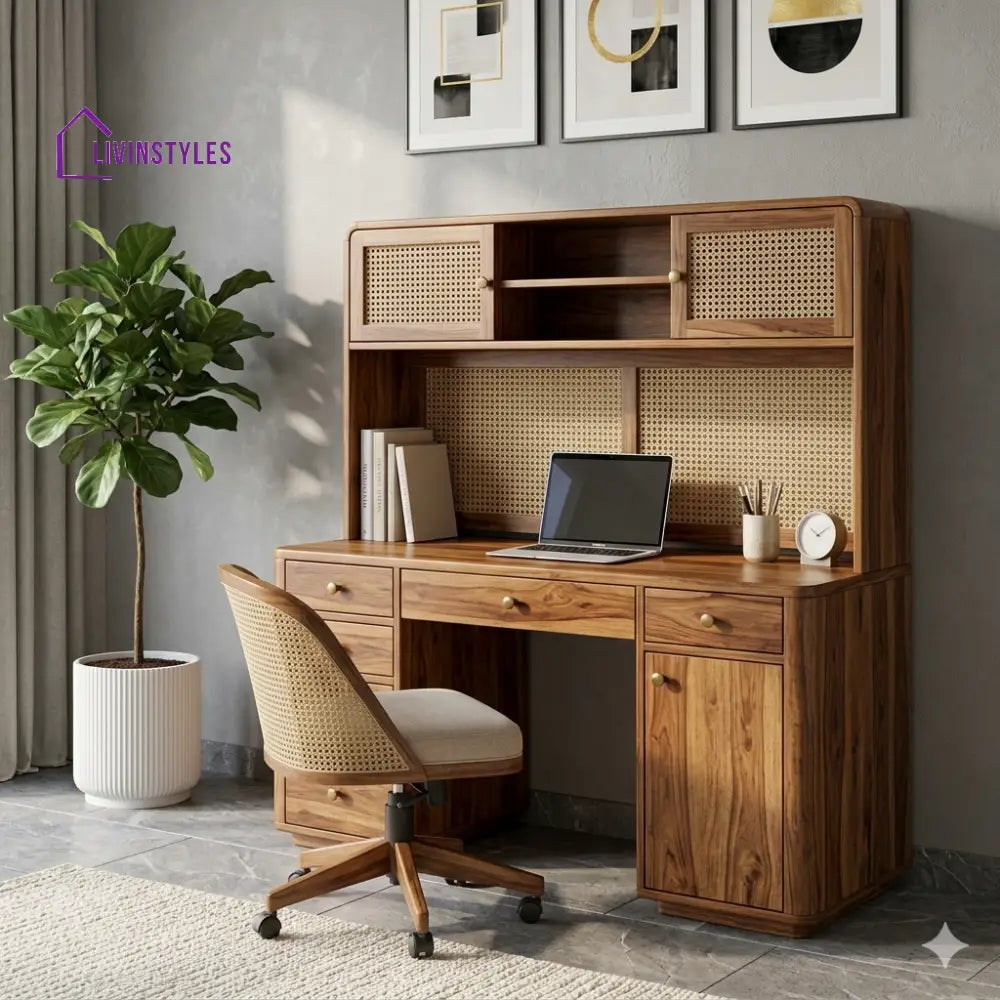 Robert Modern Elegance Sheesham Study Desk with Cane Detailing