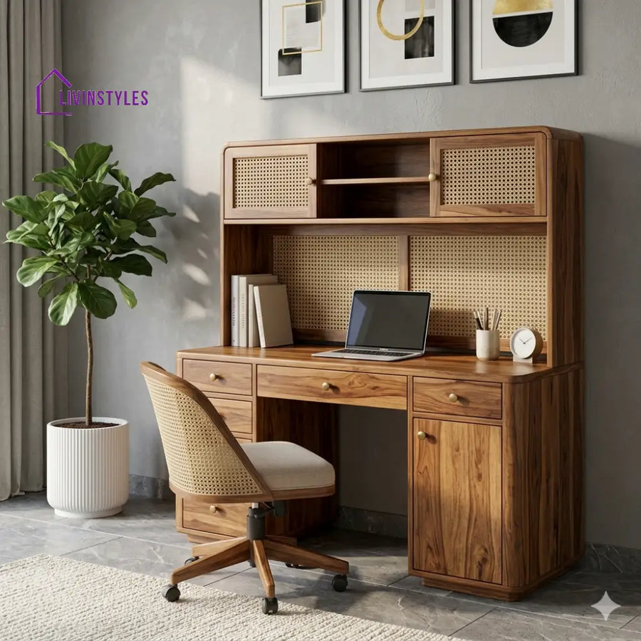 Robert Modern Elegance Sheesham Study Desk with Cane Detailing