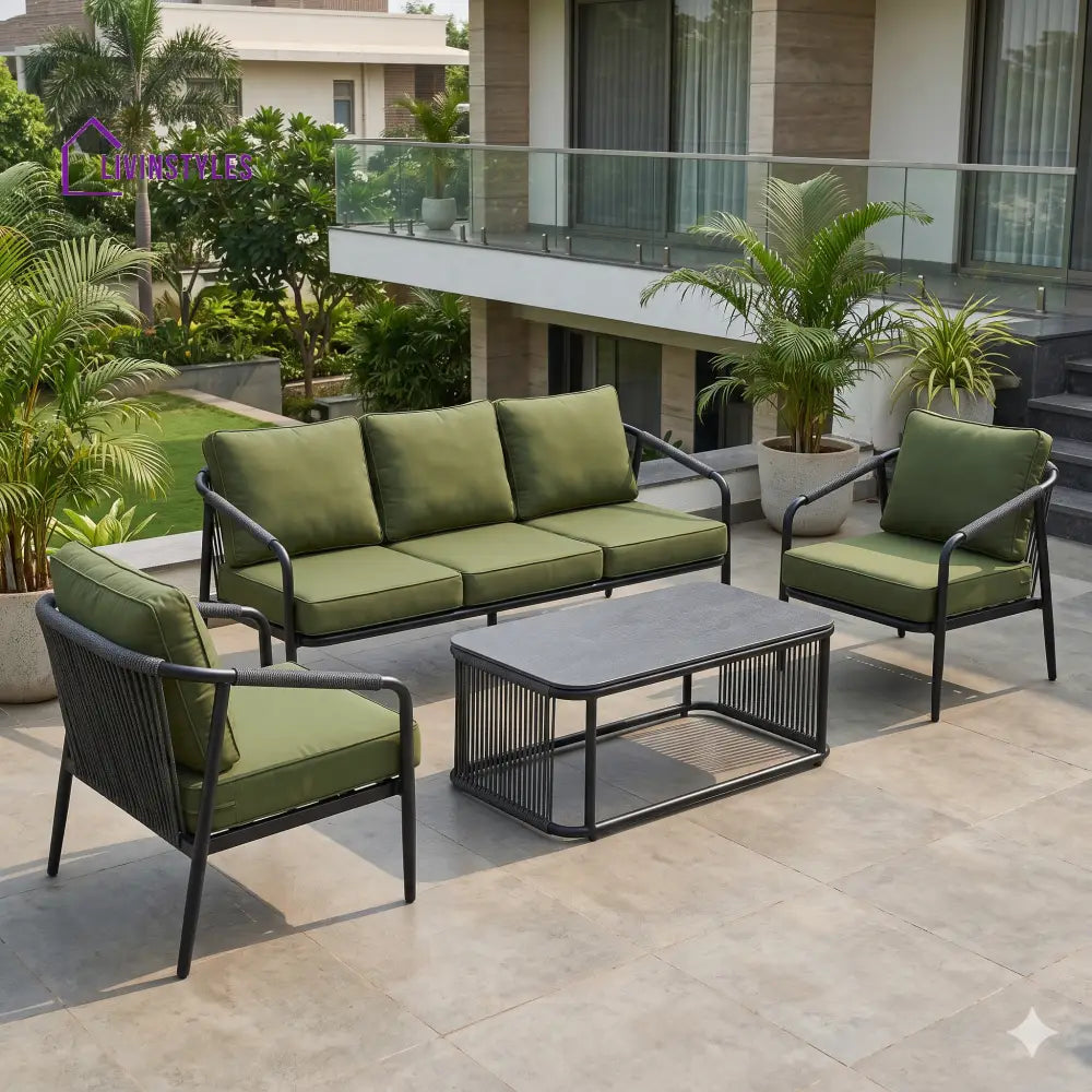 Robert Premium MS Frame with Powder Coated Outdoor Sofa Set with Weather Proof Fabric