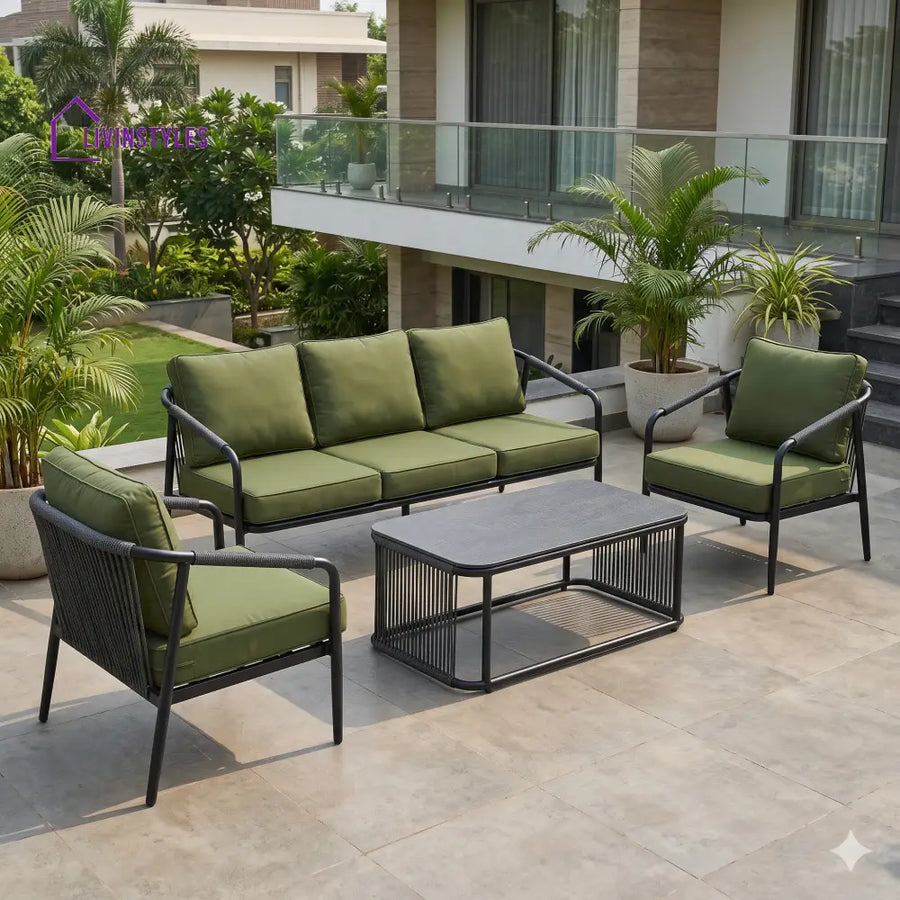 Robert Premium MS Frame with Powder Coated Outdoor Sofa Set with Weather Proof Fabric