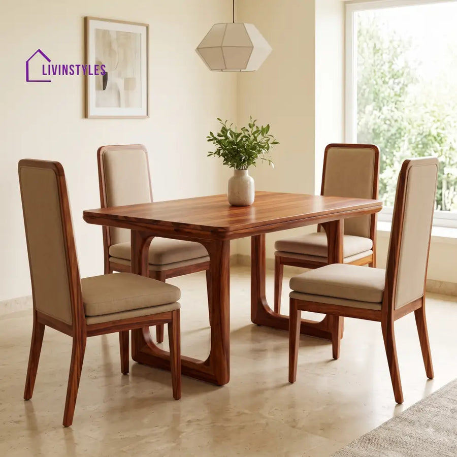 Robert Premium Solid Wood 4 Seater Dining Table Set
