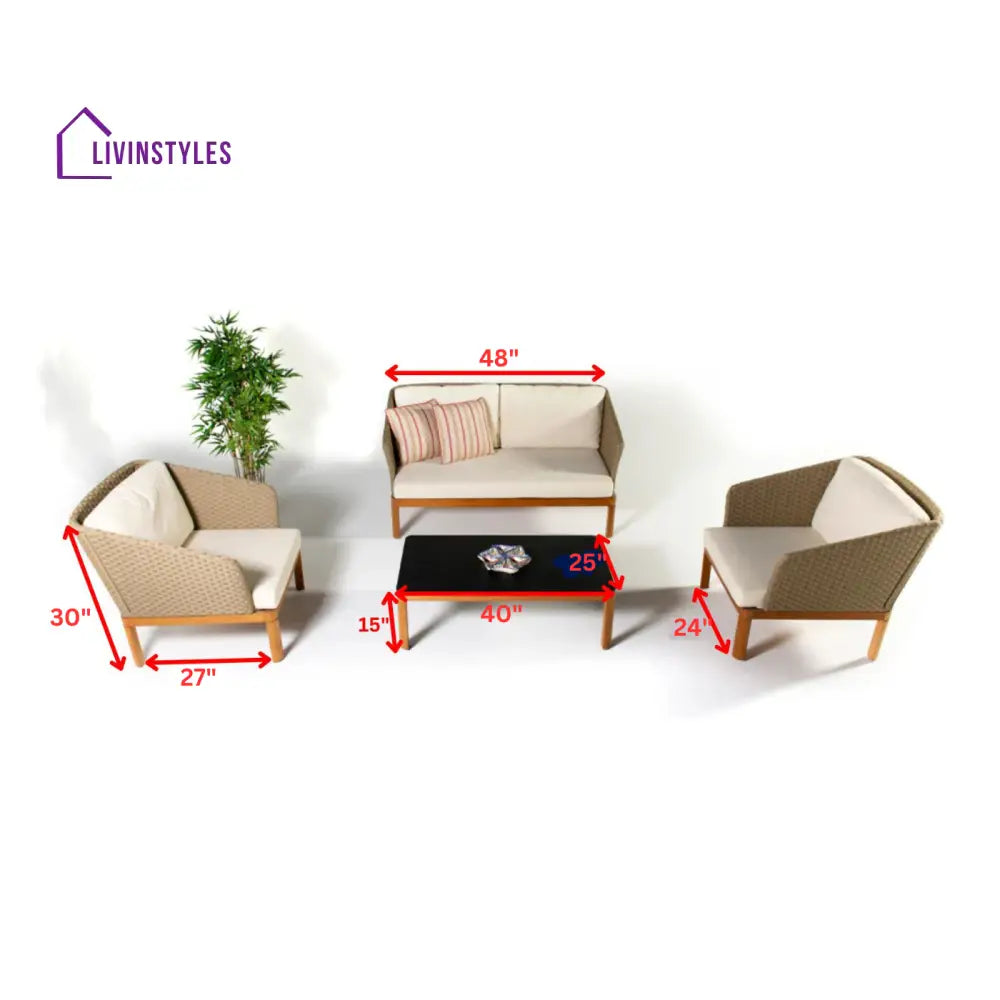 Roberta Outdoor Sofa Set 2 Seater 2 Single seater and 1 Center Table (Beige + Brown) - Sofa Sets