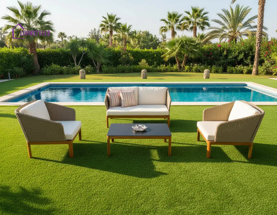 Roberta Outdoor Sofa Set 2 Seater 2 Single seater and 1 Center Table (Beige + Brown) - Sofa Sets
