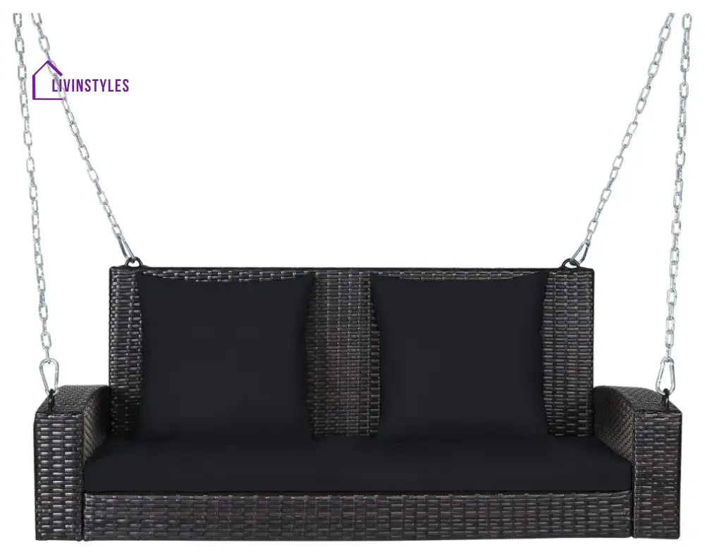 Robertina Double Seater Hanging Swing Without Stand For Balcony Garden Swing (Dark Brown) - Black - Swings