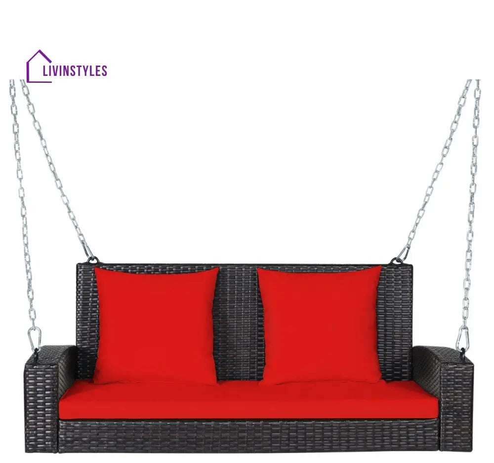Robertina Double Seater Hanging Swing Without Stand For Balcony Garden Swing (Dark Brown) - Red - Swings