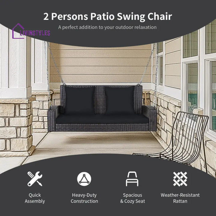 Robertina Double Seater Hanging Swing Without Stand For Balcony Garden Swing (Dark Brown) - Swings