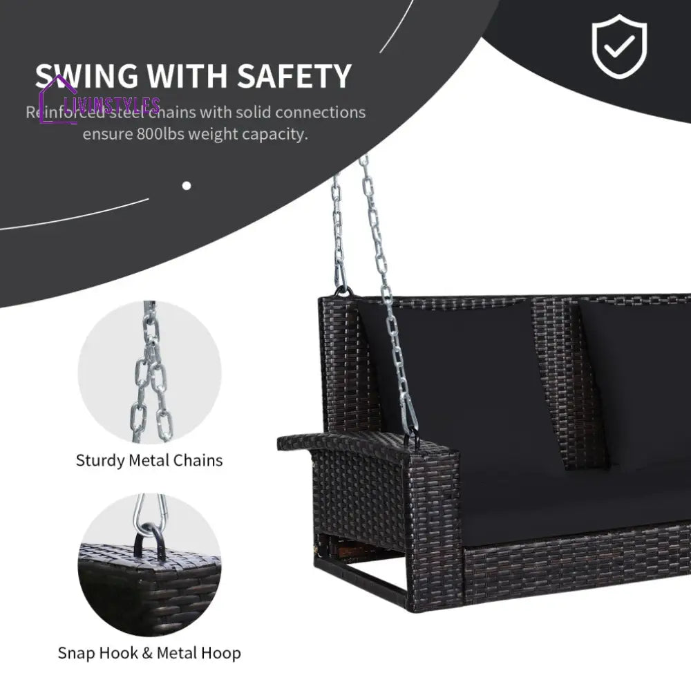 Robertina Double Seater Hanging Swing Without Stand For Balcony Garden Swing (Dark Brown) - Swings