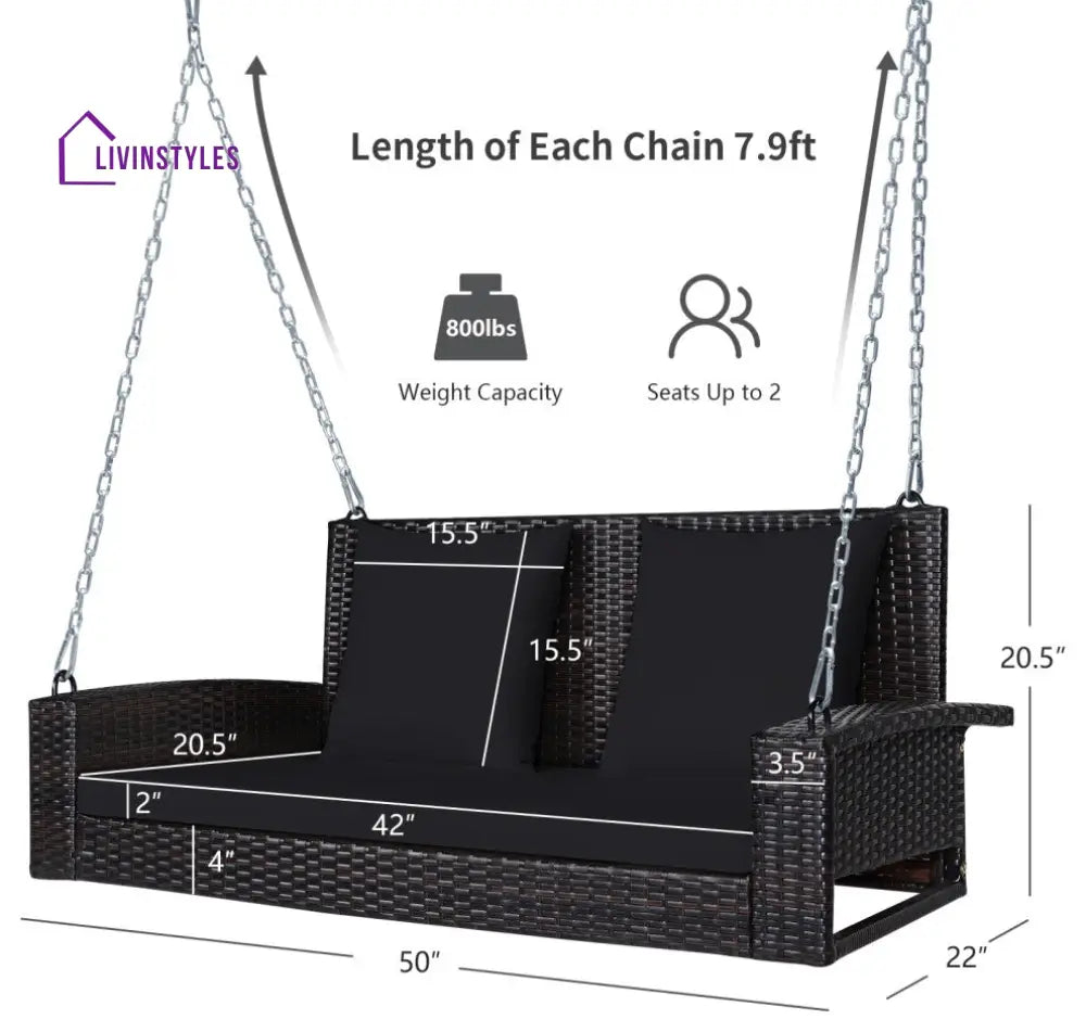 Robertina Double Seater Hanging Swing Without Stand For Balcony Garden Swing (Dark Brown) - Swings