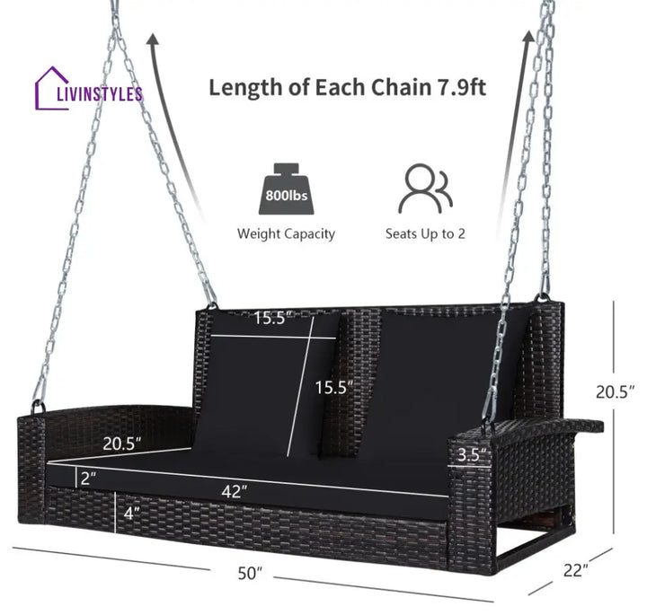 Robertina Double Seater Hanging Swing Without Stand For Balcony Garden Swing (Dark Brown) - Swings