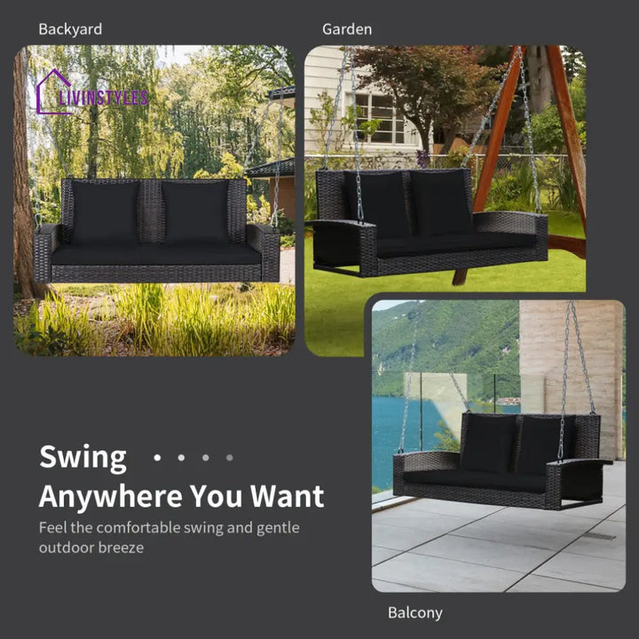Robertina Double Seater Hanging Swing Without Stand For Balcony Garden Swing (Dark Brown) - Swings