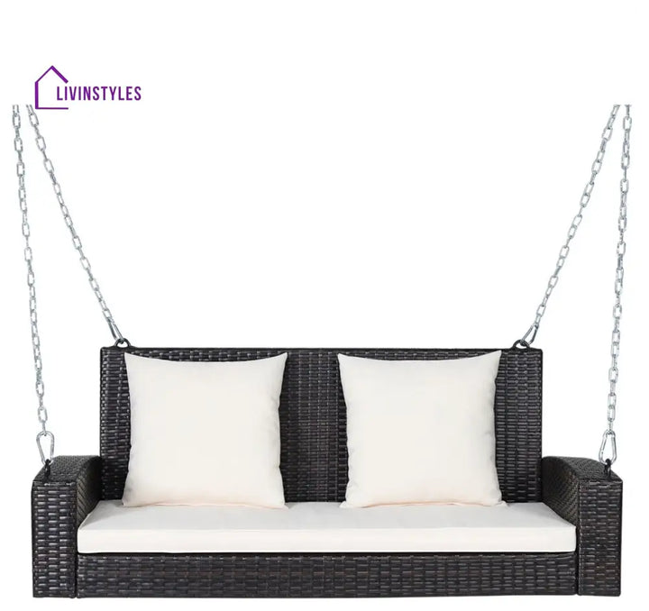 Robertina Double Seater Hanging Swing Without Stand For Balcony Garden Swing (Dark Brown) - White - Swings