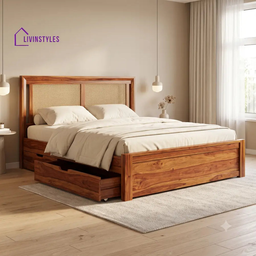 Robin Premium Wooden Bed with Drawer Storage | King Size Bed & Queen Size Bed Online